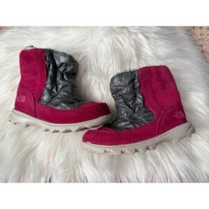 The North Face girls Toddler Size 6 Pink/Gray Quilted Suede Winter Boots